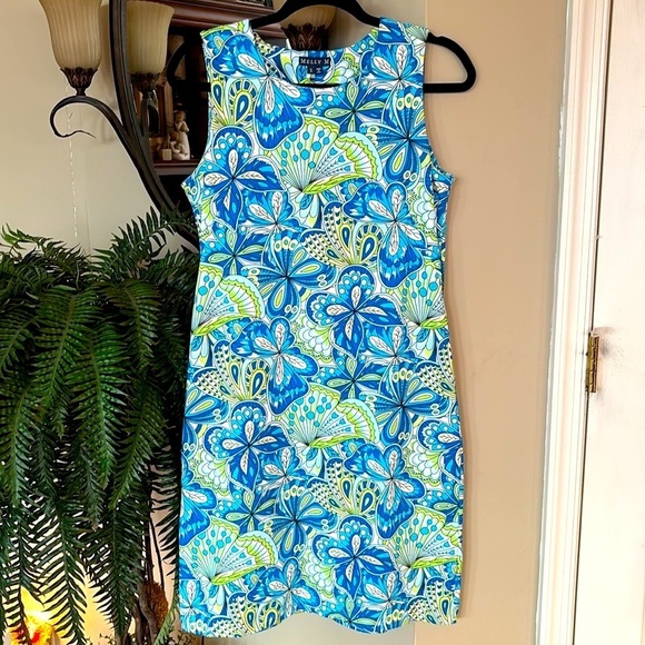 Melly M Blue & Green Floral Sleeveless Shift Dress Mod Retro Graphic Neon Print - Picture 11 of 11